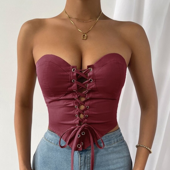 Boho Orange Lace up Bustier Corset Cropped Top - Picture 13 of 15